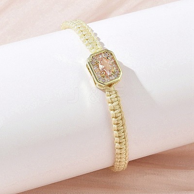 Brass Pave Cubic Zirconia Rectangle Braided Bead Bracelets FB-CBA9090-01-1