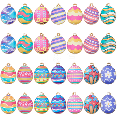 28Pcs 14 Colors Printed Alloy Pendants ENAM-BM0001-31-1