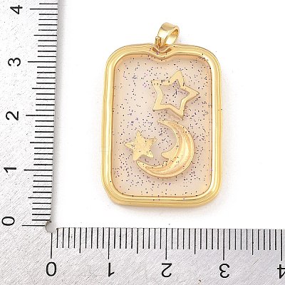 Transparent Epoxy Resin Brass Pendants KK-B163-01G-01-1