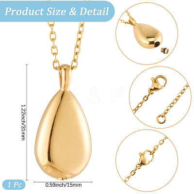 Teardrop 201 Stainless Steel Memorial Urn Ashes Pendant Necklaces DIY-CN0003-40G-1