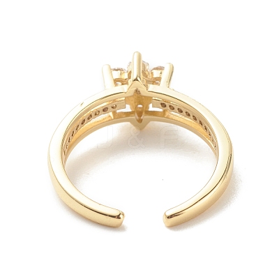 Clear Cubic Zirconia Flower Open Cuff Ring RJEW-P204-05G-1