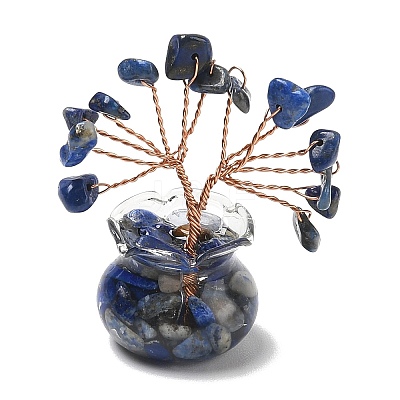 Natural Lapis Lazuli Chips Tree of Life Decorations DJEW-Z007-02S-1