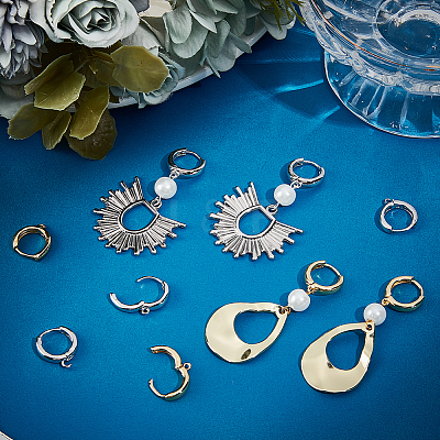 8 Pairs 2 Colors Brass Huggie Hoop Earring Finding KK-BBC0014-53-1