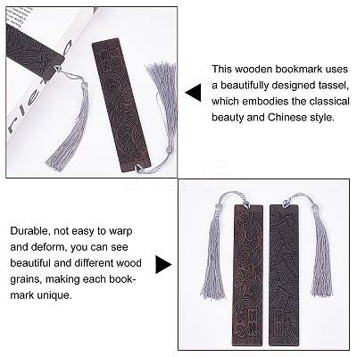 2Pcs 2 Style Blackwood Bookmarks AJEW-PH0001-76-1