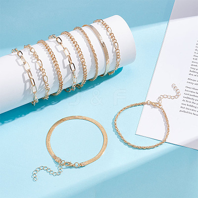 10Pcs Bohemian Style Alloy Chain Bracelets Kit for Women BJEW-UN0001-68G-1