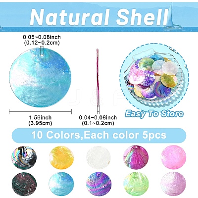 45Pcs 9 Styles Spray Painted Natural Capiz Shell Pendants SSHEL-YW0015-16-1