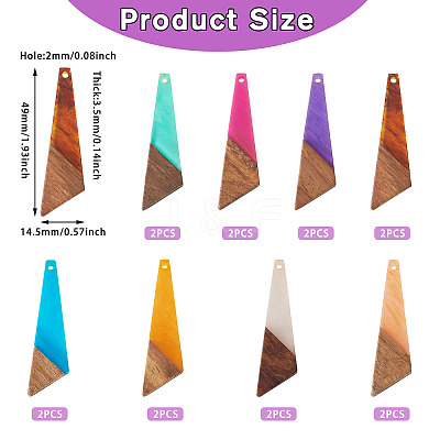 16Pcs 8 Colors Resin & Wood Pendants WOOD-TA0002-70-1