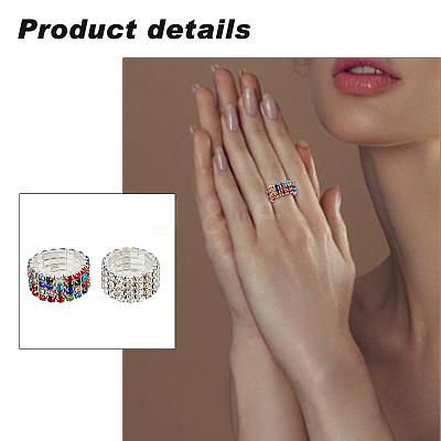 8Pcs 8 Style Rhinestone Tennis Chains Stretch Rings Set for Women RJEW-FI0001-02-1
