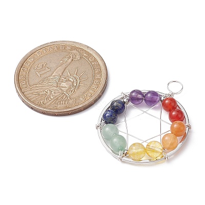 Gemstone Copper Wire Wrapped Pendants PALLOY-JF02305-02-1