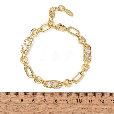 Ring & Paperclip Brass Micro Pave Cubic Zirconia Link Chain Bracelets for Women BJEW-D458-03G-02-1