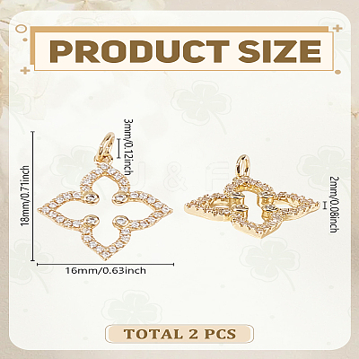 2Pcs Brass Micro Pave Grade AAA Cubic Zirconia Pendants ZIRC-LP0001-21-1