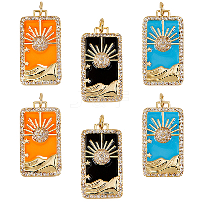 6Pcs 3 Colors Rack Plating Brass Micro Pave Clear Cubic Zirconia Pendants KK-DC0001-03-1