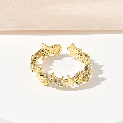 304 Stainless Steel Cubic Zirconia Cuff Open Rings for Women LS-RJEW-Z122-02G-03-1