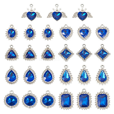 27Pcs 9 Styles Alloy Glass Pendants ALRI-TA0001-31-1