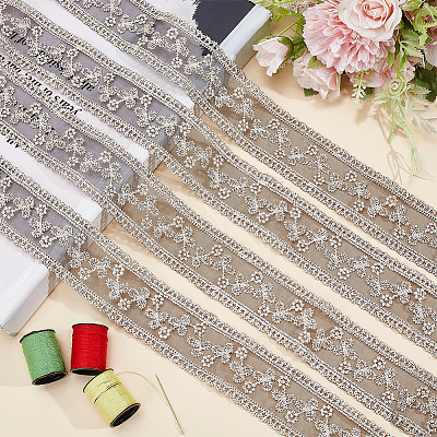 Polyester Hollow Embroidered Lace Trim OCOR-WH0079-13B-1