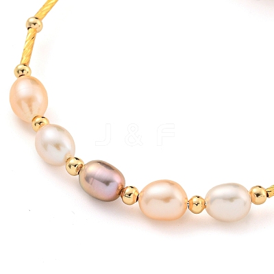 Brass & Natural Freshwater Pearl Beads Open Cuff Bangles for Women BJEW-F470-03G-02-1
