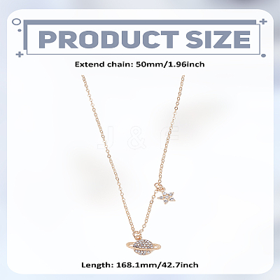 1Pc Alloy Crystal Rhinestone Star Planet Pendant Necklaces for Women NJEW-LP0003-20G-1