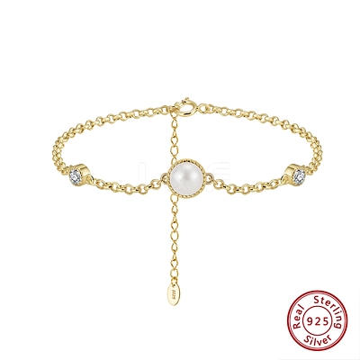 Natural Freshwater Pearls and Cubic Zirconia Link Bracelets BJEW-D343-01G-1