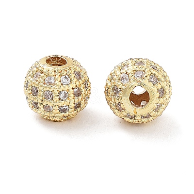 Round Brass Micro Pave Cubic Zirconia Beads ZIRC-N016-01G-8mm-1