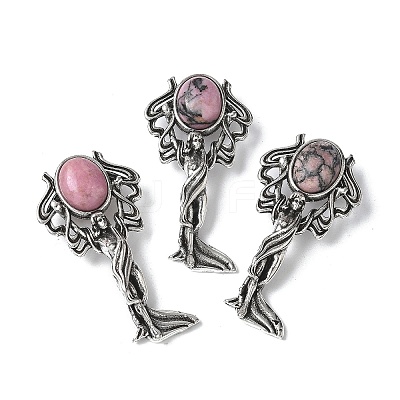 Angel Brass Natural Rhodonite Pendants KK-D361-02AS-28-1