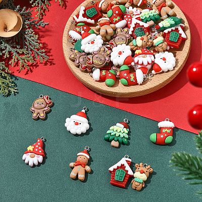 40Pcs 8 Styles Christmas Opaque Resin Pendants RESI-YW0005-54-1