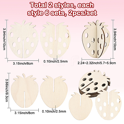 24Pcs 2 Styles Unfinished Wood Strawbeery Ornaments WOOD-SC0002-26-1