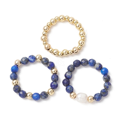 15Pcs 5 Colour Natural Gemstone & Cultured Freshwater Pearl Cuff Rings RJEW-JR01024-1