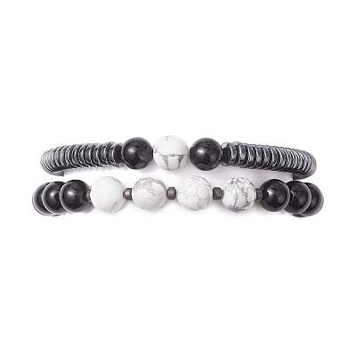 2Pcs Narutal & Synthetic Mixed Gemstone Beads Stretch Bracelets BJEW-JB12720-01-1