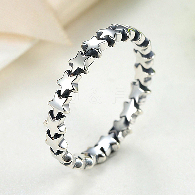 Anti-Tarnish Star Rhodium Plated 925 Sterling Silver Finger Rings RJEW-FF0003-07-17mm-1