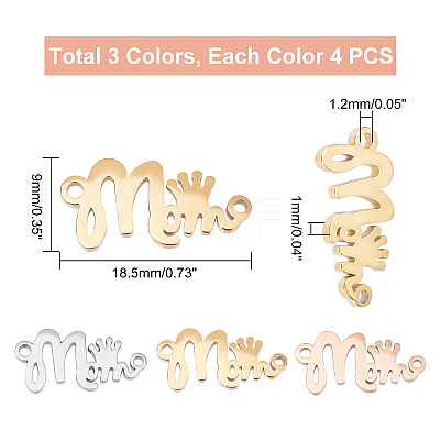 12Pcs 3 Colors 304 Stainless Steel Pendants STAS-DC0004-49-1