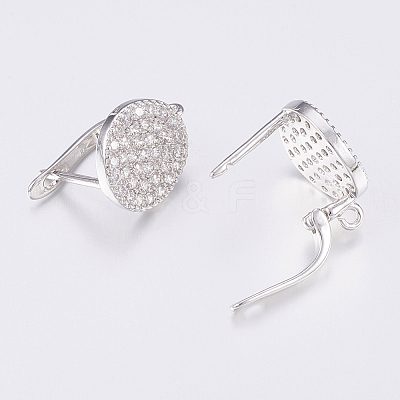 Brass Micro Pave Cubic Zirconia Hoop Earring Findings with Latch Back Closure ZIRC-K075-24P-1