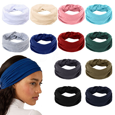 12Pcs 12 Colors Polyester Elastic Headbands AJEW-GL0003-36-1