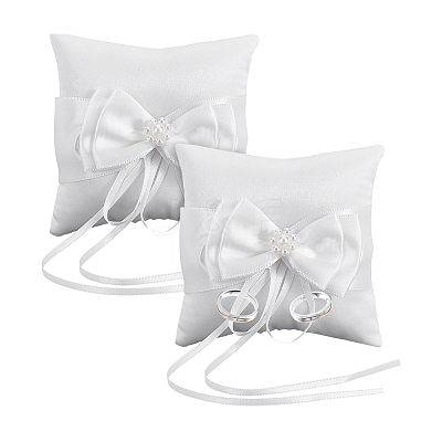 Square Polyester with Plastic Pearl Flower Wedding Finger Ring Display Pillow RDIS-WH0016-24A-1