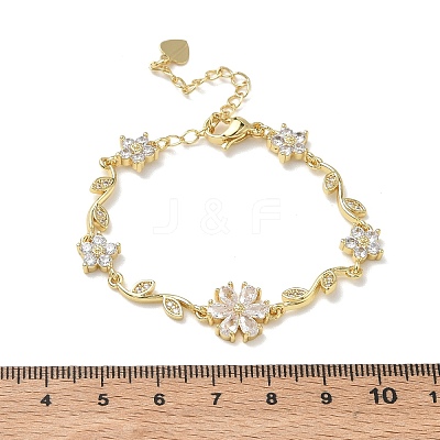 Brass Micro Pave Cubic Zirconia Link Chain Bracelets for Women BJEW-C156-04D-02G-1