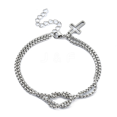 Tarnish Resistant 304 Stainless Steel Hollow Cross Charm Bracelet with Double Layer Box Chains BJEW-A002-01P-1