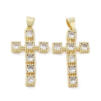 Cross Brass Micro Pave Cubic Zirconia Pendants KK-E102-02G-01-1