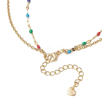 2Pcs 2 Styles 304 Stainless Steel Moon Sun Pendant Colorful Enamel Cable Chain Double Layer Necklaces for Women NJEW-JN05809-1