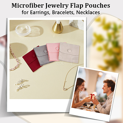 4Pcs 4 Colors Microfiber Jewelry Flap Pouches ABAG-OC0001-19-1