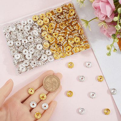 300Pcs 2 Colors Brass Rhinestone Spacer Beads RB-SP0001-04-1