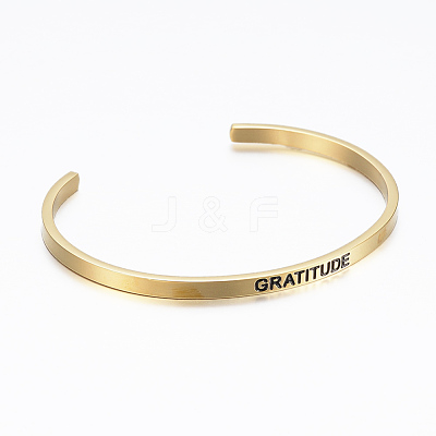 304 Stainless Steel Inspirational Cuff Bangles BJEW-K173-15G-1