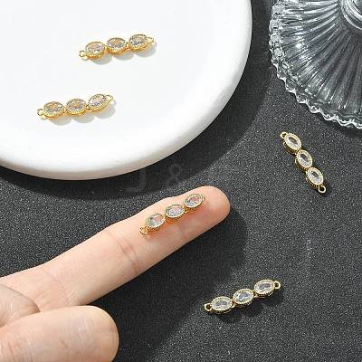 SHEGRACE Brass Pave Clear Cubic Zirconia Triple Oval Links Connector Charms XGRQ3P620-644G-1