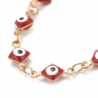Enamel Rhombus with Evil Eye Link Chains Bracelet BJEW-P271-03G-01-1