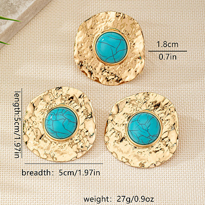 Flat Round Alloy & Synthetic Turquoise Ring & Stud Earring Sets FS-WG73FC1-02-1