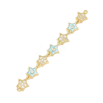 Brass Micro Pave Clear Cubic Zirconia 7 Star Links Connector Charms KK-H539-16G-05-1