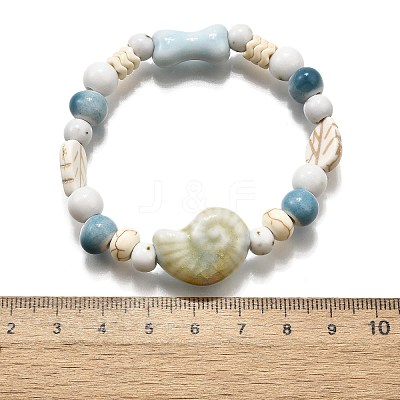 Handmade Porcelain Beads & Synthetic Howlite Beads Stretch Bracelets for Women BJEW-D307-01B-1