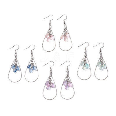 Teardrop 304 Stainless Steel Transparent Glass Dangle Earrings EJEW-JE06404-02-1