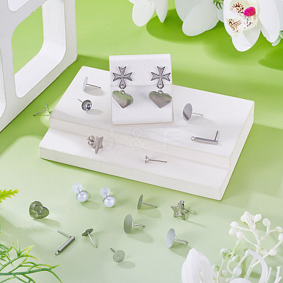 100Pcs Mixed Shapes 304 Stainless Steel Stud Earring Settings & Findings STAS-TA0005-88-1