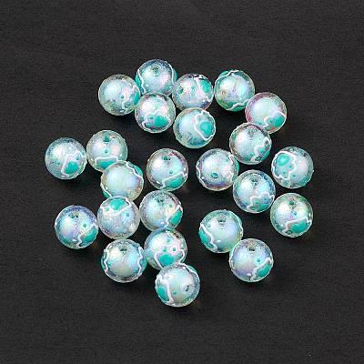 UV Plating Rainbow Iridescent Acrylic Enamel Beads OACR-I003-12A-1
