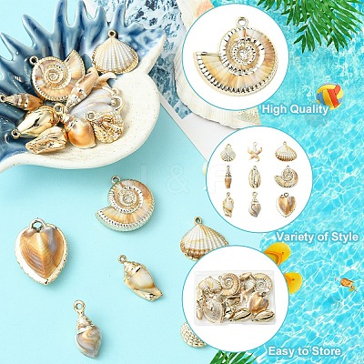 18Pcs 9 Styles Plating Acrylic Imitation Shell Pendants PACR-YW0001-42-1