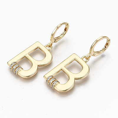 Brass Micro Pave Clear Cubic Zirconia Huggie Hoop Earrings KK-R117-047-NF-1